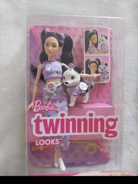 Barbie Twinning Looks Doll with Matching Purple Floral Outfit & Pet